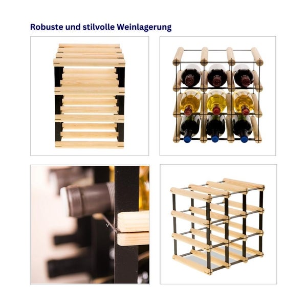 PROREGAL Modulares Weinregal Vinotega Mod Metal HxBxT 32,5 x 32,5 x 24,5 cm 3 x 3 Flaschen Massives Kiefernholz Natur
