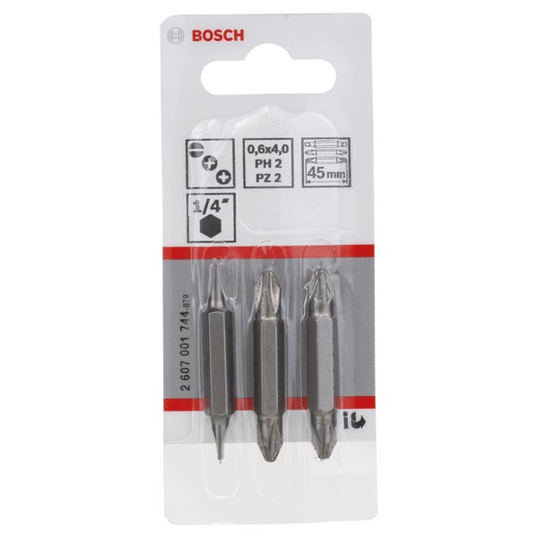 Bosch Doppelklingen-Set, 3tlg. S0,6x4,0, S0,6x4,0, PH2, PH2, PZ2, PZ2, 45 mm - 2607001744