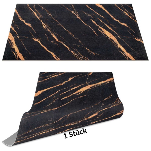 Dekorplatte mit Marmor-Optik in Schwarz und Gold, ein Stück.