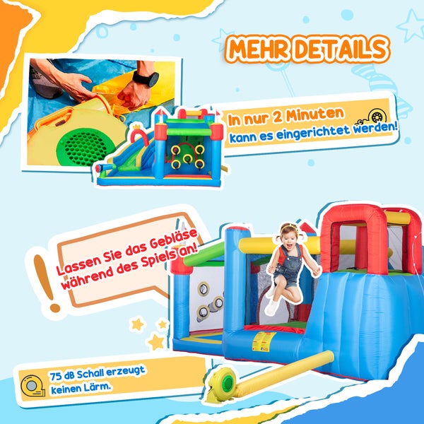 Outsunny Hüpfburg, Wasserpark, Aufblasbare Hüpfburg mit Gebläse, Wasserspielcenter, inkl. Wasserrutsche, Trampolin, Kletterwand, für Kinder ab 3 Jahren, In- und Outdoor, Bunt, 390 x 300 x 197 cm