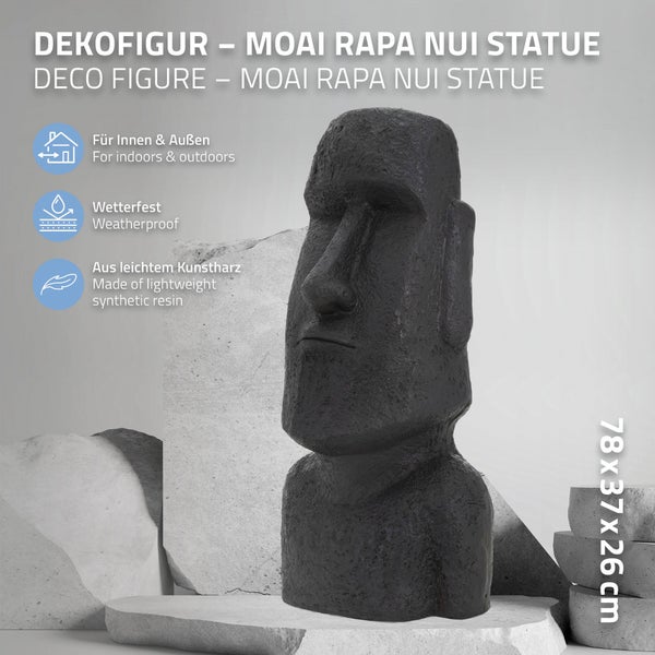 ECD Germany Moai Figur Rapa Nui Kopf 78cm hoch, Anthrazit, aus wetterfestem Steinguss Kunstharz, Osterinsel Statue als Dekoration für Haus & Garten, Gartenfigur Dekofigur, Skulptur für Innen und Außen