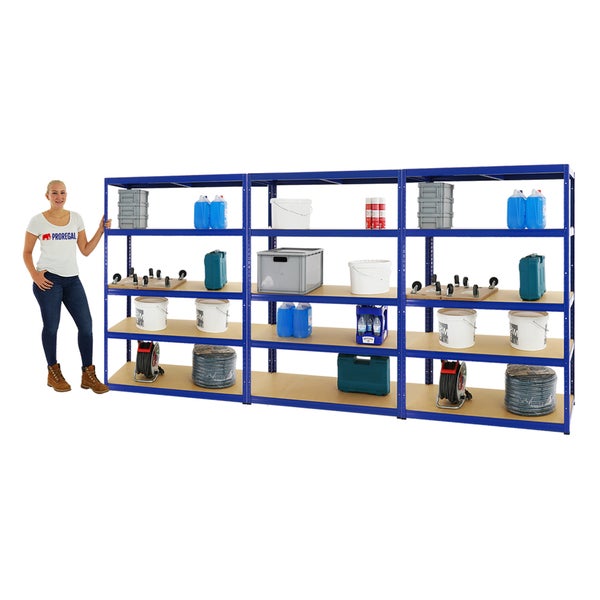 PROREGAL Mega Deal 3x Schwerlastregal Big Elephant M HxBxT 180 x 120 x 60 cm Fachlast 250 kg Blau