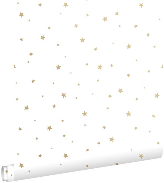 ESTAhome Tapete kleine Sterne Weiß und Gold - 0,53 x 10,05 m - 139259