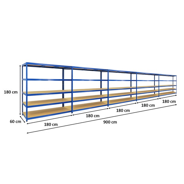 PROREGAL Mega Deal 5x Schwerlastregal Giant Elephant HxBxT 180 x 180 x 60 cm Fachlast 200 kg Blau
