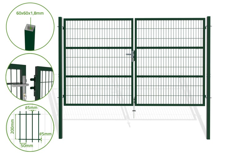 RAZO Gartentür  grünes Netz-Schwingtor Breite 306  x Höhe 183 cm