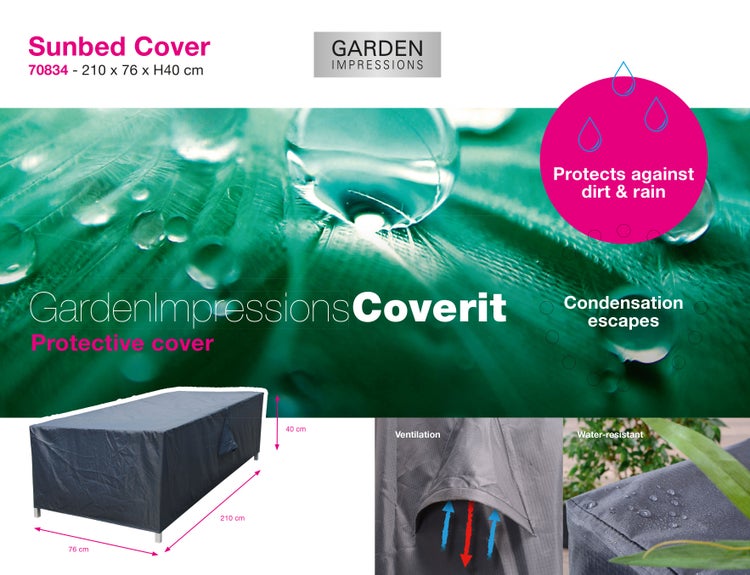Garden Impressions Schutzhülle 70834 für Sonnenliegen, 210 mal 76 mal 40 Zentimeter. Wasserabweisend, Belüftung, Schutz vor Schmutz und Regen.