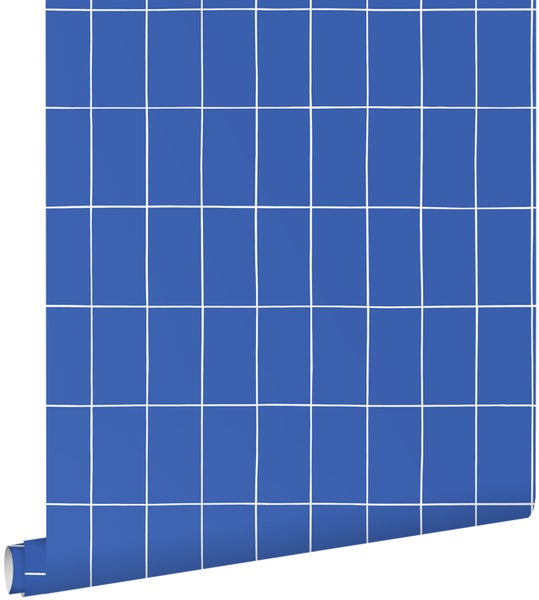 ESTAhome Tapete kleine Fliesen Königsblau und Weiß - 50 x 900 cm - 139962