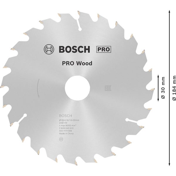 Bosch Pro Holzsägeblatt mit einem Durchmesser von 184 Millimeter und einer Bohrung von 30 Millimeter