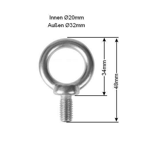 Ringmutter mit Gewindezapfen, Innendurchmesser 20 Millimeter, Außendurchmesser 32 Millimeter, Gesamthöhe 48 Millimeter.