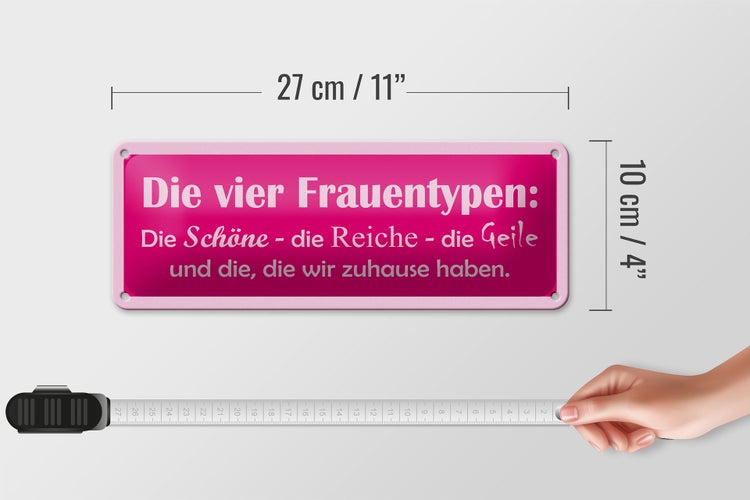 Blechschild Spruch 27x10cm Die 4 Frauentypen Dekoration
