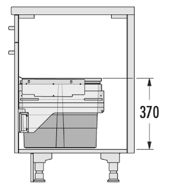 Skizze eines Waschbeckenunterschranks mit Maßangabe 370