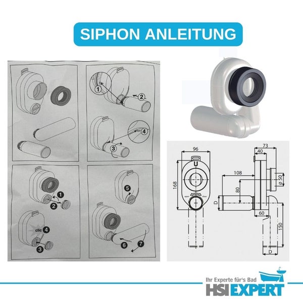 Anleitung für einen Siphon mit schematischen Darstellungen und Maßangaben