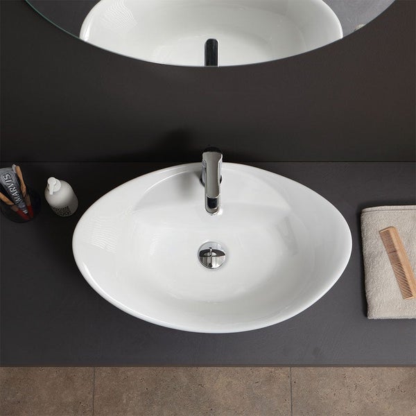 Aufsatzwaschbecken aus Keramik, ovale Form und weiße Farbe