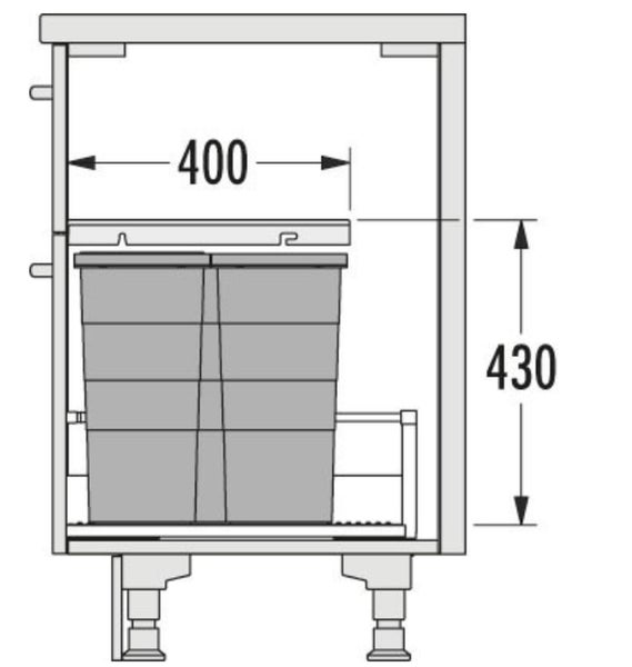 Technische Zeichnung eines Mülleimersystems mit Maßangaben 400 und 430