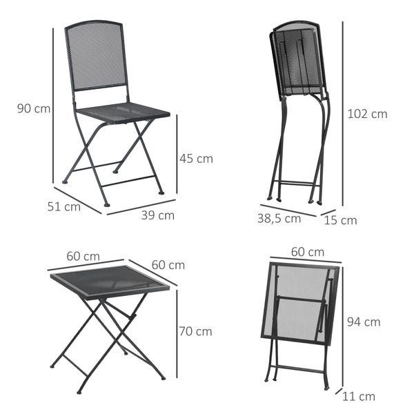 Outsunny 3-teiliges  Gartenmöbel-Set, Bistro-Set, 60L x 60B x 70H cm, Metall, Grau