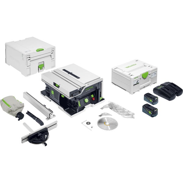 Festool CSC SYS 50 EBI-Basic Akku-Tischkreissäge mit Zubehör und Akkus in Transportkoffern