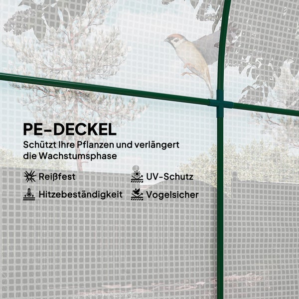 PE-Abdeckung für Gewächshäuser: reißfest, UV-Schutz, hitzebeständig und vogelsicher. Schützt Pflanzen und verlängert die Wachstumsphase.