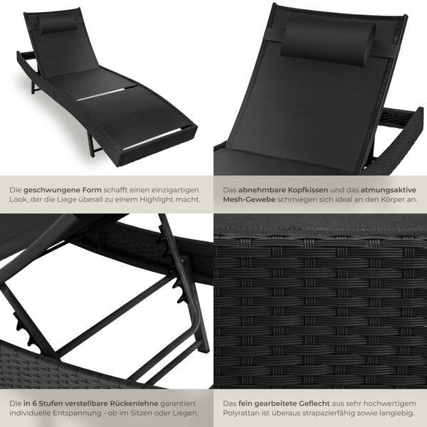 Gartenliege aus Polyrattan mit verstellbarer Rückenlehne und abnehmbarem Kopfkissen