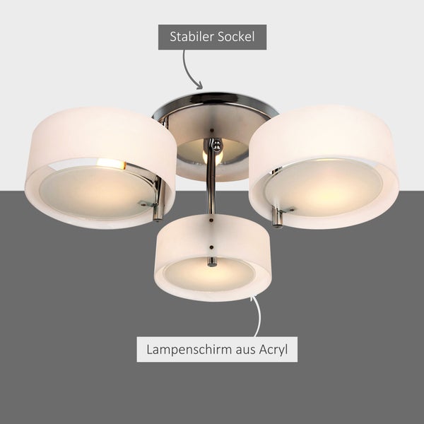 HOMCOM Deckenlampe, 40W, 3-flammig Chrom, E27, Ø64xH20cm, Acryl, Warmweiß