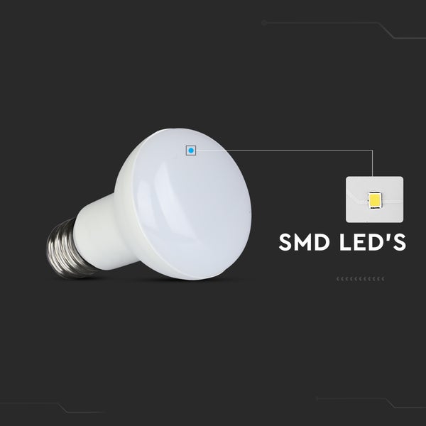 Reflektor-Leuchtdiodenlampe mit einer Detailansicht der verbauten Surface Mounted Device Technologie.