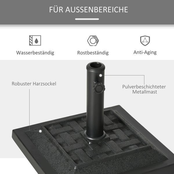 Outsunny Sonnenschirmständer 12 kg Schirmfuß für Ø32/38/48 mm Stangen, Schirmständer für Garten, Balkon, Kunstharz, Schwarz 44 x 44 x 33 cm