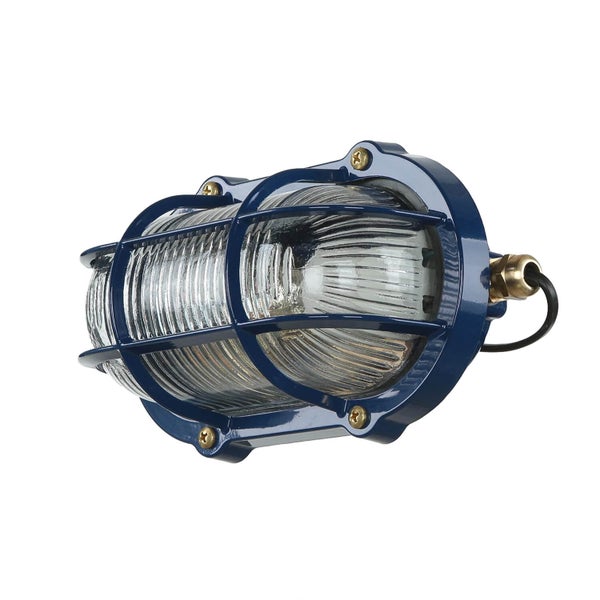 Blaue Wandleuchte mit Schutzgitter