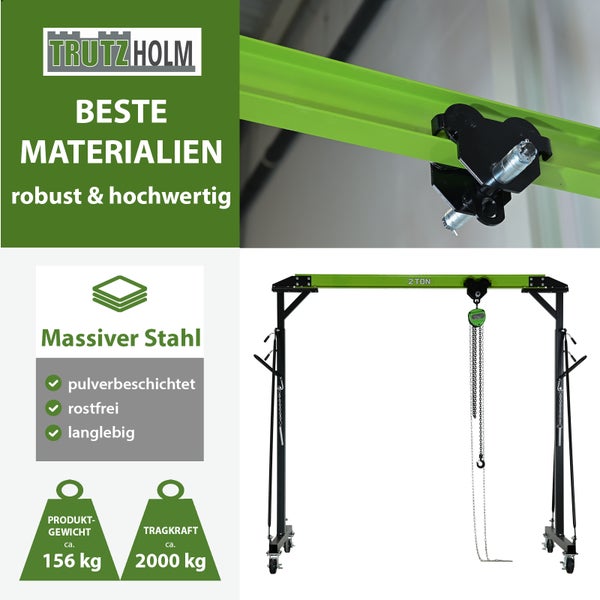 Portalkran mit Laufkatze Tragkraft 2 t Stahl Hubhöhe 2400 - 3600 mm Durchfahrtsbreite Kran 2400 mm
