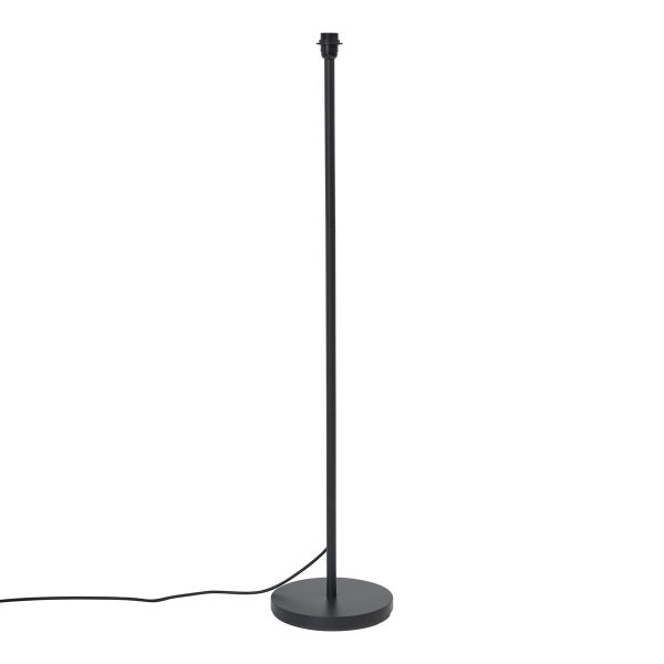 Schwarzer Stehleuchtenfuß aus Metall mit runder Basis und schlankem Stab.