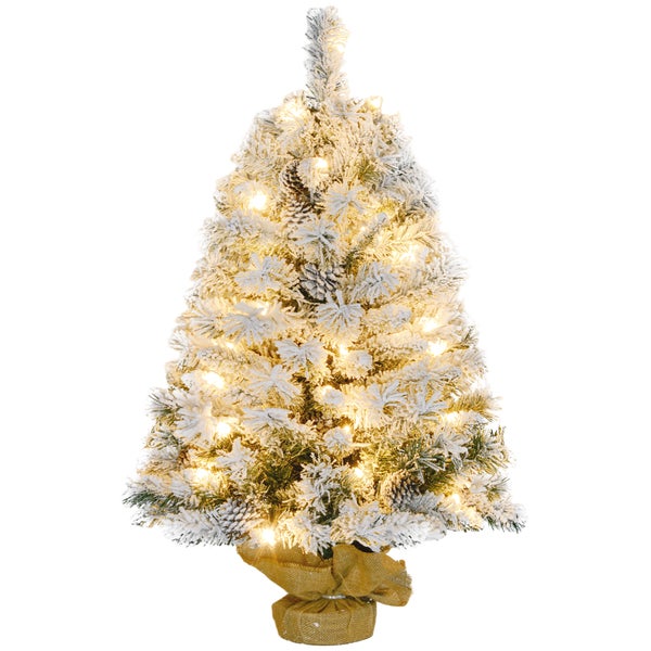 HOMCOM Künstlicher Weihnachtsbaum, 90 cm Christbaum mit 133 Spitzen, 50 warmweiß LED-Lichterketten, Betonfuß, für Weihnachten Deko, Grün