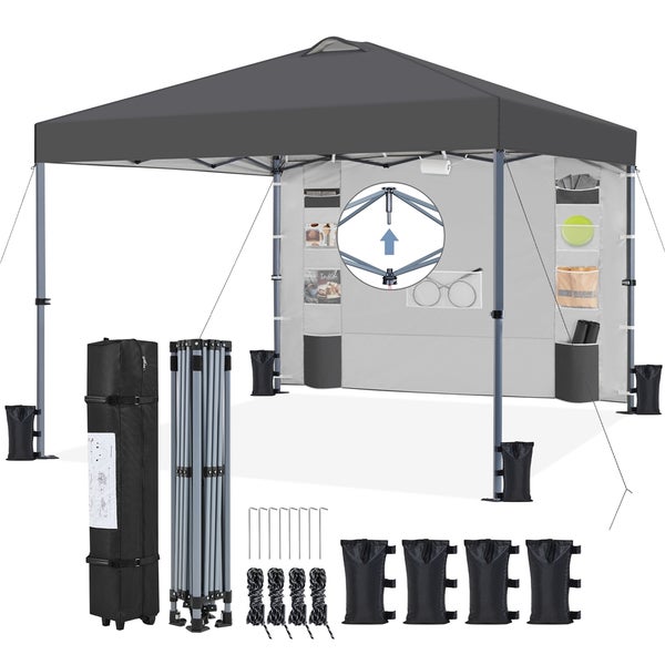 Faltpavillon mit Zubehör wie Sandsäcken und Heringen