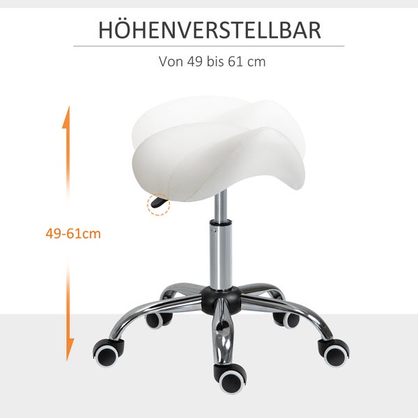HOMCOM Sattelhocker, 52L x 53B x 49-61H cm, PU, Weiß