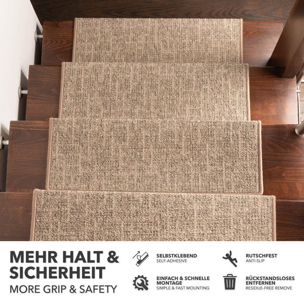 FLOORDIREKT Stufenmatte Alto - Selbstklebend - Beige - Rechteckig - 23,5 x 65 cm
