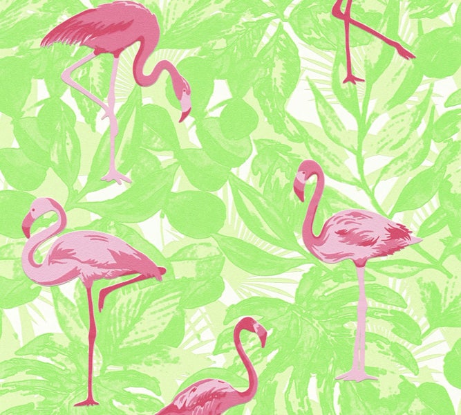 Tapete mit Flamingos und Blättermuster