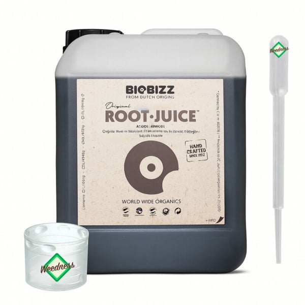 Biobizz Root Juice Wurzelstimulator im Kanister mit Messbecher und Pipette