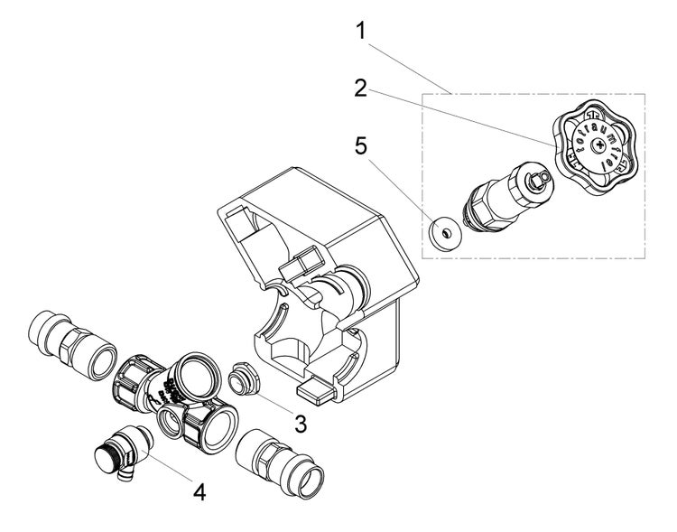 Explosionszeichnung einer frostfreien Außenarmatur mit nummerierten Ersatzteilen wie Handrad, Ventiloberteil und Dichtungen.