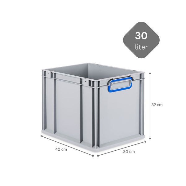 PROREGAL Spar Set 4x Eurobox Nextgen Color Mit Auflagedeckel & Schiebeschnappverschlüsse HxBxT 32 x 30 x 40 cm Griffe Blau Geschlossen Glatter Boden