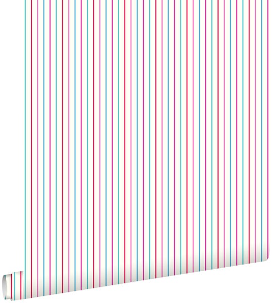 ESTAhome Tapete Streifen Rosa und Türkis - 53 cm x 10,05 m - 137305