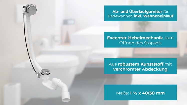 Calmwaters® - Wanneneinlauf für die Badewanne als Fertigset mit Ablauf- und Überlaufgarnitur und Abdeckung - 31PM5075