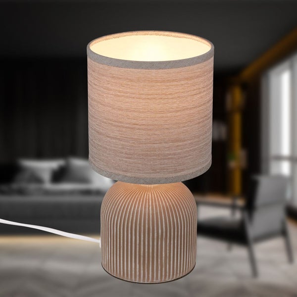 Tischlampe Tischleuchte Wohnzimmer Schlafzimmer Stoffschirm Keramikfuß