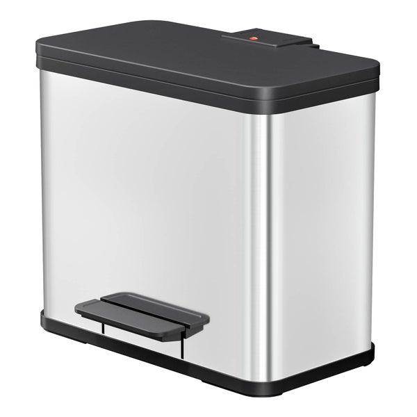 Treteimer aus Edelstahl mit schwarzem Deckel
