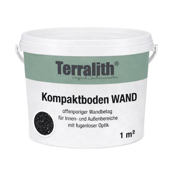 Terralith Kompaktboden WAND, offenporiger Wandbelag für innen und außen, 1 Quadratmeter, schwarze Granulatoptik.