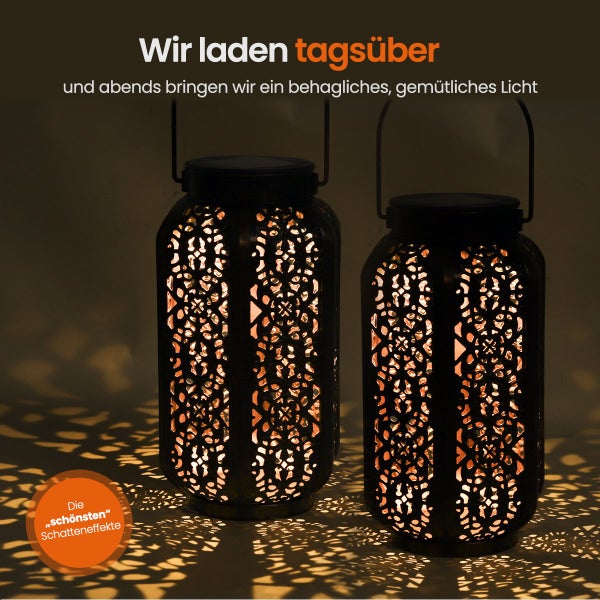 Goliving Solar Tischlampe Spark - 2 Stück - Laterne für draußen - Solar Gartenleuchte - LED Außenleuchte - Hängelampe - 21 cm - Metall - Schwarz