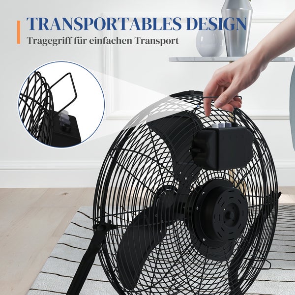HOMCOM Tischventilator Elektrischer Ventilator mit 3 Geschwindigkeitsstufen, um 120° verstellbarer Winkel für Zuhause, Büro, Schlafzimmer, Schwarz
