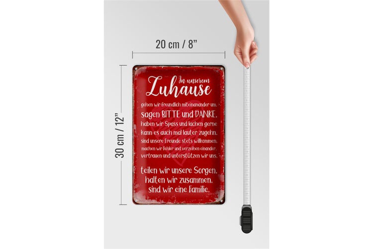Blechschild Spruch 20x30cm Zuhause sind wir eine Familie