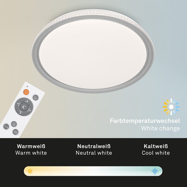 LED Deckenleuchte Dimmbar Fernbedienung CCT 40W grau Kunststoff Briloner