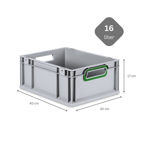 PROREGAL Spar Set 5x Eurobox Nextgen Color Mit Auflagedeckel & Schiebeschnappverschlüsse HxBxT 17 x 30 x 40 cm Griffe Grün Offen Glatter Boden
