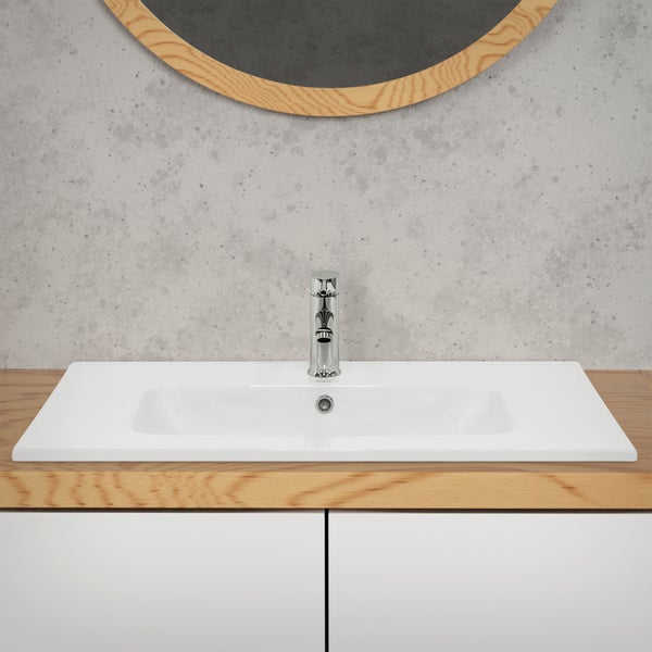 ML-Design Waschbecken aus Keramik Weiß 81x16,5x46 cm Eckig, Einbauwaschbecken mit Hahnloch und Überlauf, Aufsatzwaschbecken Einbauwaschtisch Waschschale Waschplatz Handwaschbecken, für das Badezimmer