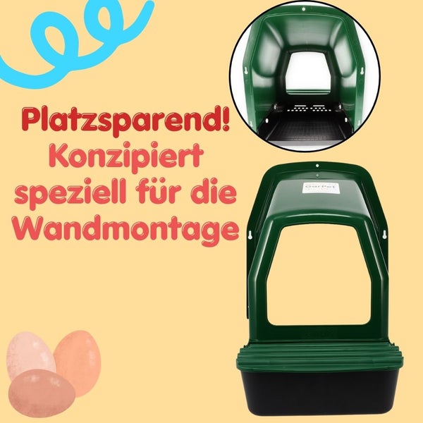 Platzsparender Hühnerstall zur Wandmontage