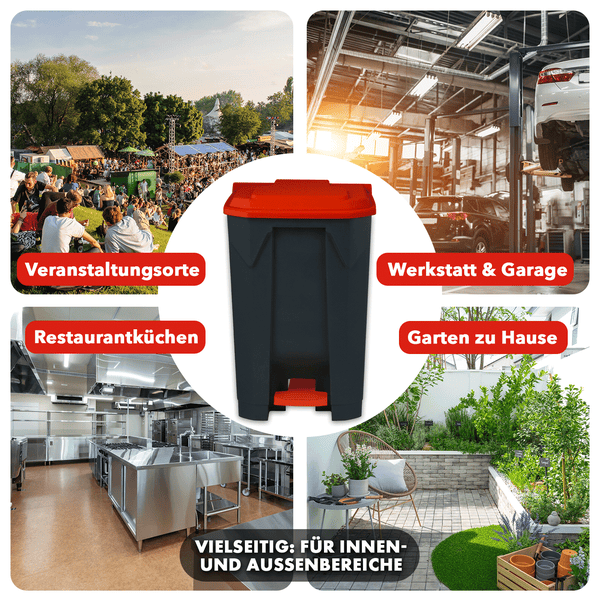 FLOORDIREKT Mülleimer Olaf Step-On Abfalleimer Tretmülleimer Universal Rot 100 Liter