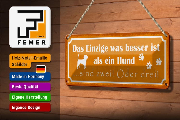 Blechschild Spruch 27x10cm besser als ein Hund sind zwei Dekoration